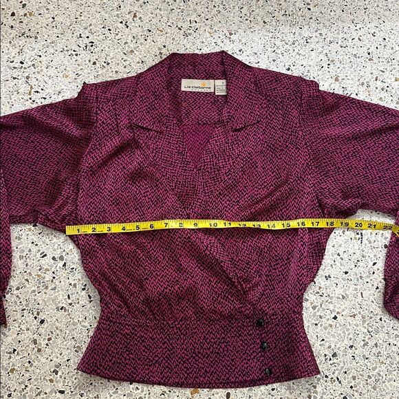 90’s vintage wrap blouse top magenta pink black print small s - Picture 5 of 7